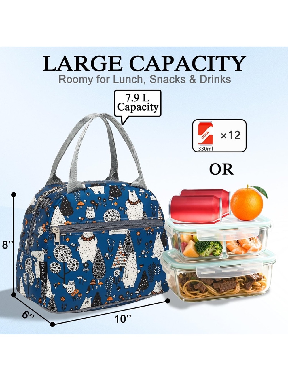 NEW! FlowFly Insulated Lunch Cooler Bag - Tote Bag —owls and bears - Picture 5 of 7
